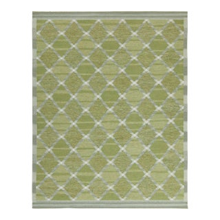 Rug & Kilim’s Scandinavian Style Custom Kilim in Green and Gray Lattice Pattern - 4x6 For Sale