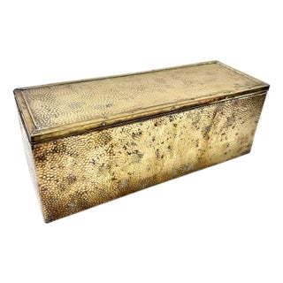 Vintage Brass Box Hammered Repoussé Slipper Box For Sale