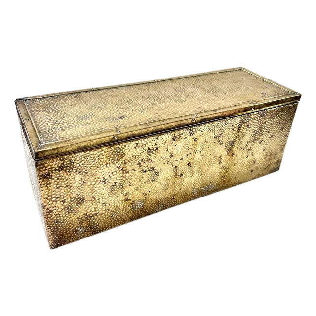 Vintage Brass Box Hammered Repoussé Slipper Box For Sale