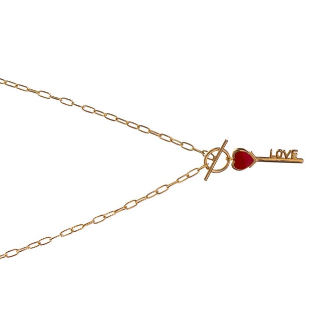 Contemporary Key to Love Red Enamel Gold Necklace For Sale - Image 3 of 9