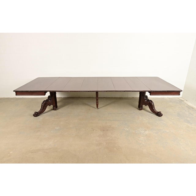 Wood R. J. Horner Antique Victorian Carved Mahogany Split Pedestal Extension Dining Table With Lion Paw Feet, Newly Refinished For Sale - Image 7 of 13