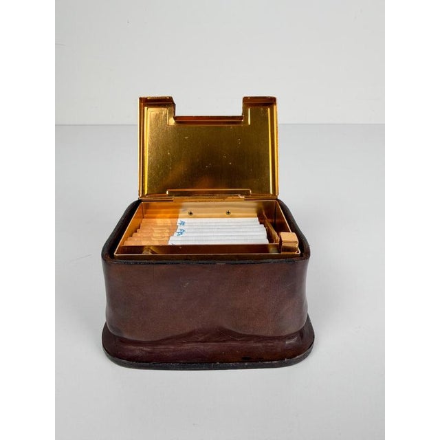 Vintage Italian Leather and Gilt Aluminum Cigarette Dispenser Box in the style of Jacques Adnet, 1950s For Sale - Image 6 of 18