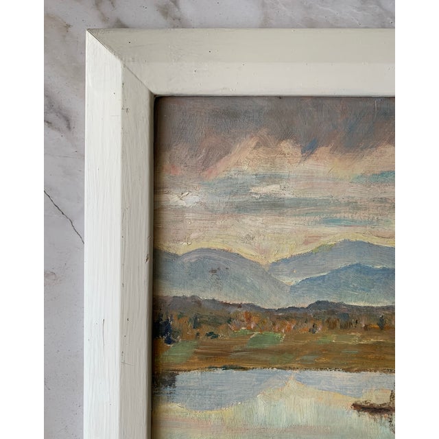 1940s 1948 Framed Oil on Cardboard German Landscape Scene For Sale - Image 5 of 11