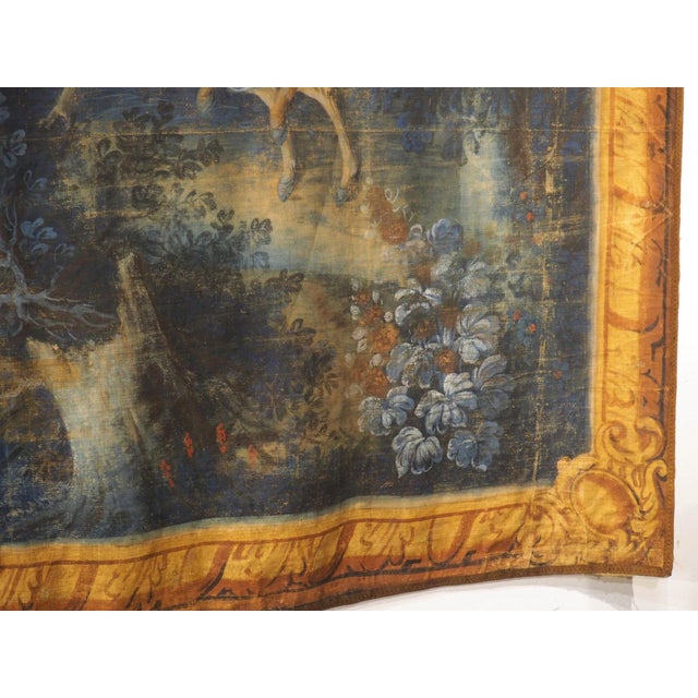 French A Large 18th Century French Toile Peinte of a Stag Hunt in the Forest For Sale - Image 3 of 17