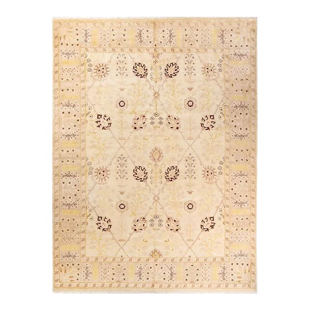 Eclectic, One-of-a-Kind Hand-Knotted Area Rug in Ivory, 9' 1" x 12' 2" For Sale