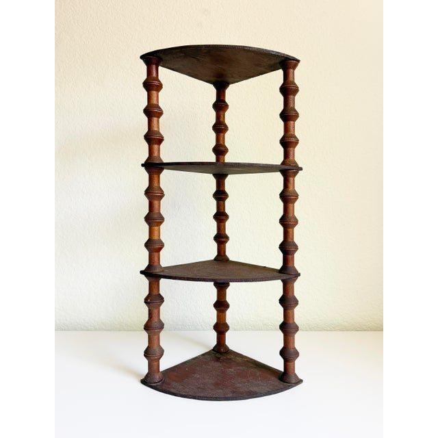 Brown Antique Folk Art Spool Corner Shelf, Early 20th Century For Sale - Image 8 of 13