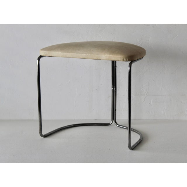 1960s Gian Franco Legler Style Bauhaus Chromed Tubular Vinyl Seat Cantilevered Stool For Sale - Image 4 of 13