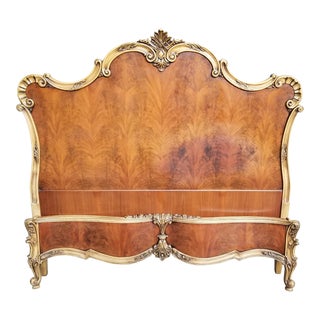1930s French Provincial Walnut Matched Burl Full/Queen Bedframe For Sale