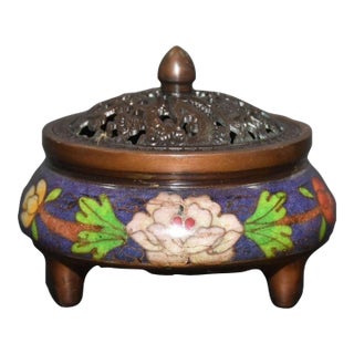 Vintage Cloisonné Enamel Incense Burner With Floral Motif - Asian Censer For Sale