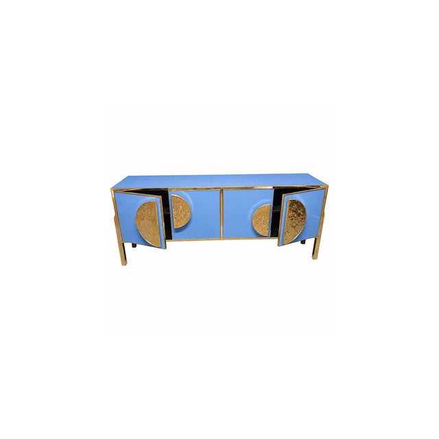 Blue Cornflower Blue Italian Sideboard in Murano Glass and Brass from Justfurnituress SRL For Sale - Image 8 of 10