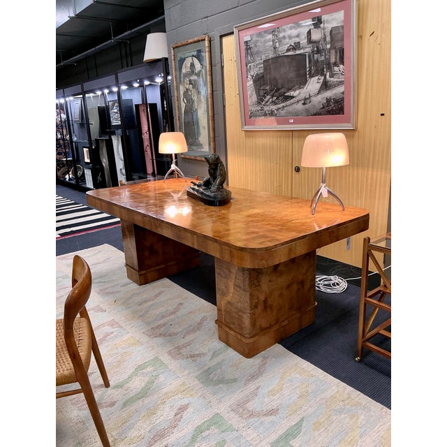 Large Art deco twin pedestal dining table / large desk/ / conference table in walnut veneer, made in England c.1920 Lovely...