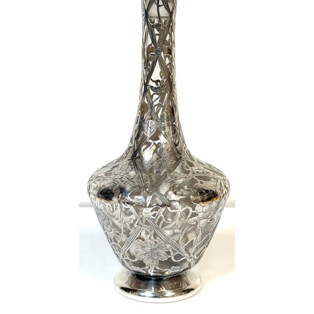 Silver Early 20th Century Large Art Nouveau Silver Overlay Grapevine Decanter , Alvin Silver Co. For Sale - Image 8 of 14