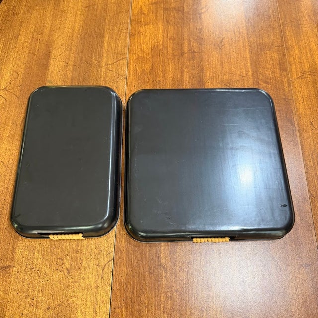 VTG Japanese Lacquer Nesting Trays Set 3 Black Gold Floral Bamboo Acrylic MCM 70 For Sale - Image 13 of 18