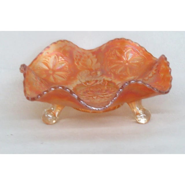 Fenton Marigold Carnival Glass Water Lily Ruffled Footed Candy Dish For Sale - Image 10 of 10