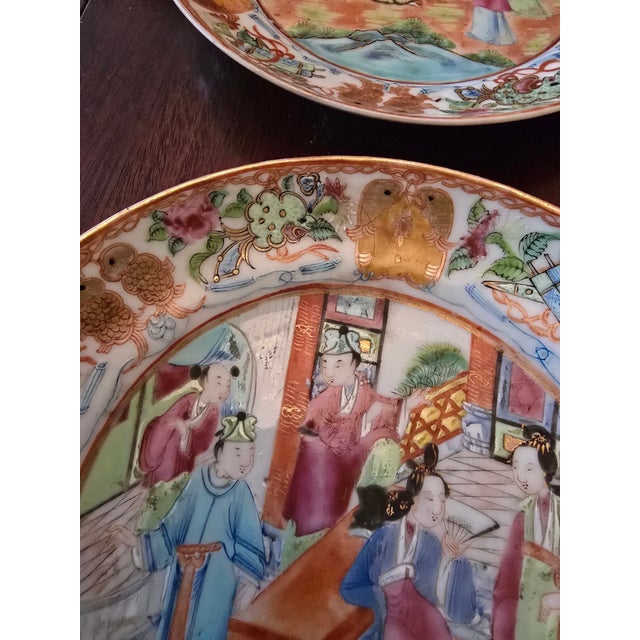 Antique Chinese Porcelain Mandarin Rose Canton Set Plates For Sale In Boston - Image 6 of 8