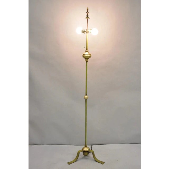 Antique Spanish Renaissance Gothic Green Iron & Brass Tripod Pole Floor Lamp For Sale - Image 14 of 14