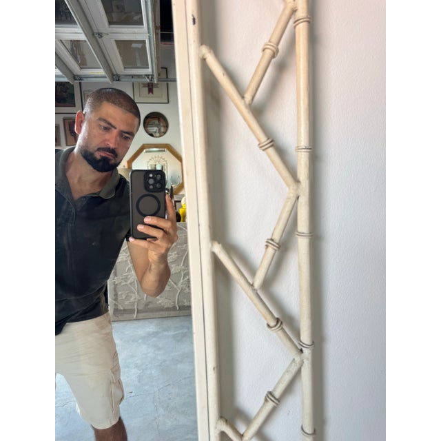 Metal 1970’s Coastal Hollywood Regency Faux Bamboo Metal Wall Mirror For Sale - Image 7 of 11