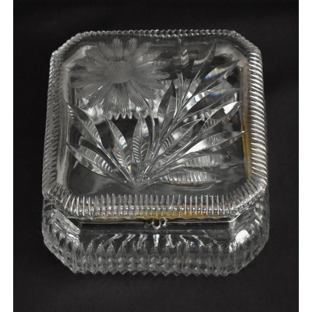 Metal Antique Brilliant Cut Glass Lidded Box W/Silver Plate Trim For Sale - Image 7 of 9