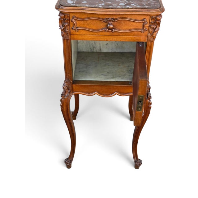 19th Century French Bedside Walnut Cabinet Marble Top Insert Marble. For Sale - Image 11 of 18
