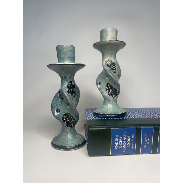 A Pair of Boho Chic Soapstone Candlesticks For Sale - Image 9 of 12