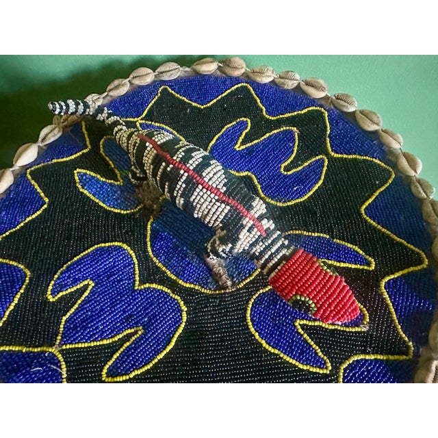 Mid-20th Century Nigerian Yoruba Large Ceremonial Beaded Vessel With Reptile Finial For Sale - Image 15 of 18