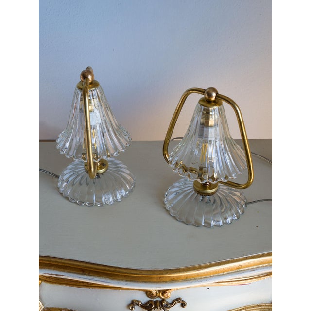 Mid-Century Modern Mid-Century Murano Glass Bedside Lamps from Barovier & Toso, 1950s, Set of 2 For Sale - Image 3 of 13