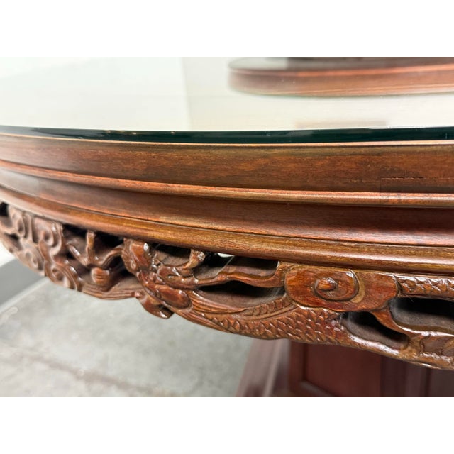 Wood Vintage Rosewood Round Carved Dragon Table + Eight Chairs + Lazy Suzan, Set For Sale - Image 7 of 12