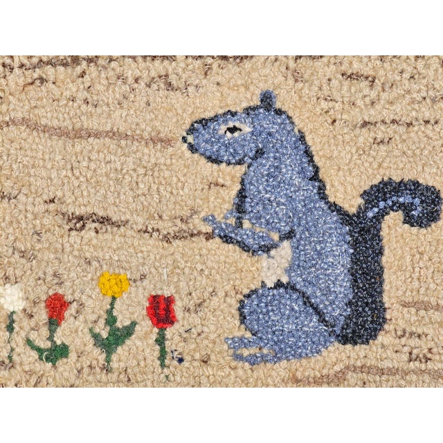 American Vintage American Hand Hooked Rug, Wool & Cotton, Standing Squirrel Design, 1x2 For Sale - Image 3 of 10
