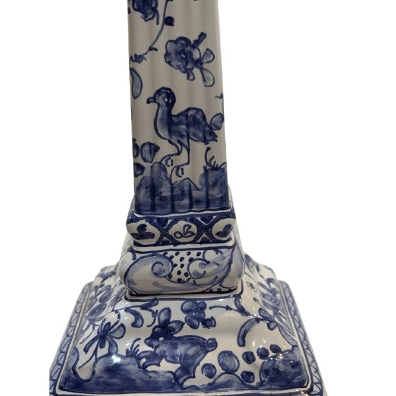 Mid-Century Modern Vintage Delft Ceramic Andrea by Sadek Portuguese Hand Painted Blue & White Candlesticks -Set of 2 For Sale - Image 3 of 4