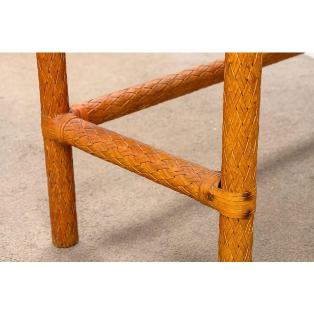 Leather Basket Weave Glass Top Foyer Console Table Attributed to McGuire For Sale - Image 10 of 10