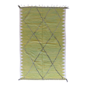 Moroccan Lemon Green Kilim Rug - 10.1 X 6.4 Ft
