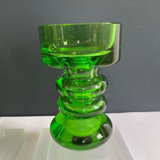 A Pair of Large Vintage 60’s Danish Glass Candle Sticks Mid Century Modern For Sale - Image 4 of 6