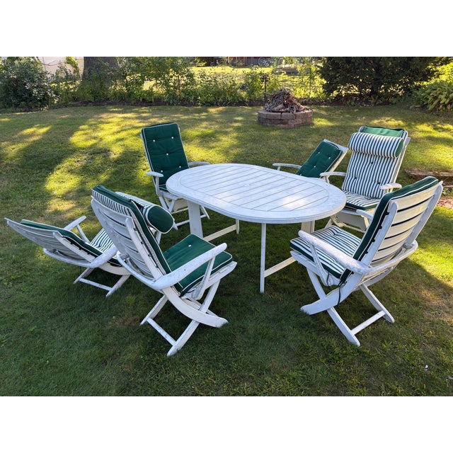 1960s French Triconfort 7-Piece Resin Dining Set – Table, 6 Reclining Chairs & Cushions For Sale - Image 15 of 18