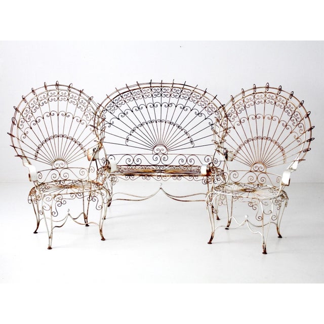 Early 20th Century Antique Wrought Iron Peacock Garden Furniture Collection of 4 For Sale - Image 5 of 12