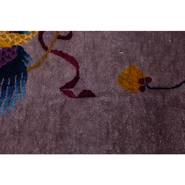Antique Chinese Art Deco Rug Plum Purple Wool Floral & Bird Motif 9x12 For Sale - Image 9 of 11