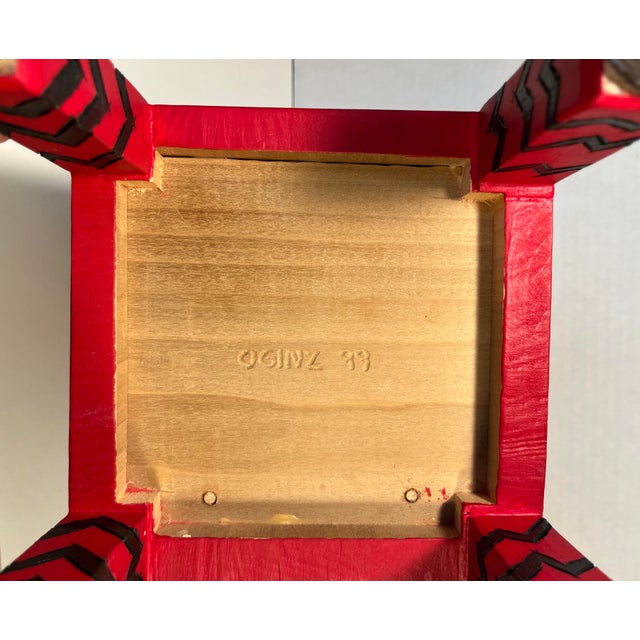 Red Rick Oginz Signed 1999 Painted Wood Sculptural 6-Drawer Jewelry Cabinet For Sale - Image 8 of 11