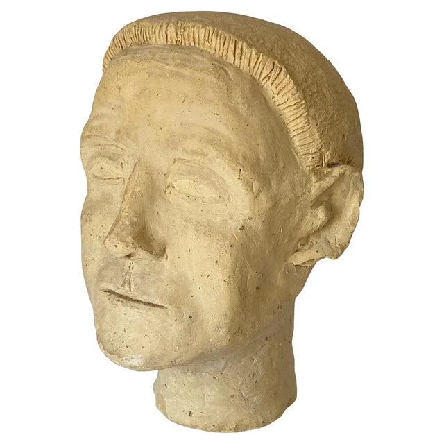 Art Deco Style Terracotta Man Head Sculpture in White, France, 1940 For Sale - Image 11 of 11