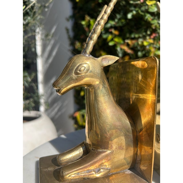 Vintage Brass Antelope Bookends – Pair For Sale - Image 9 of 15