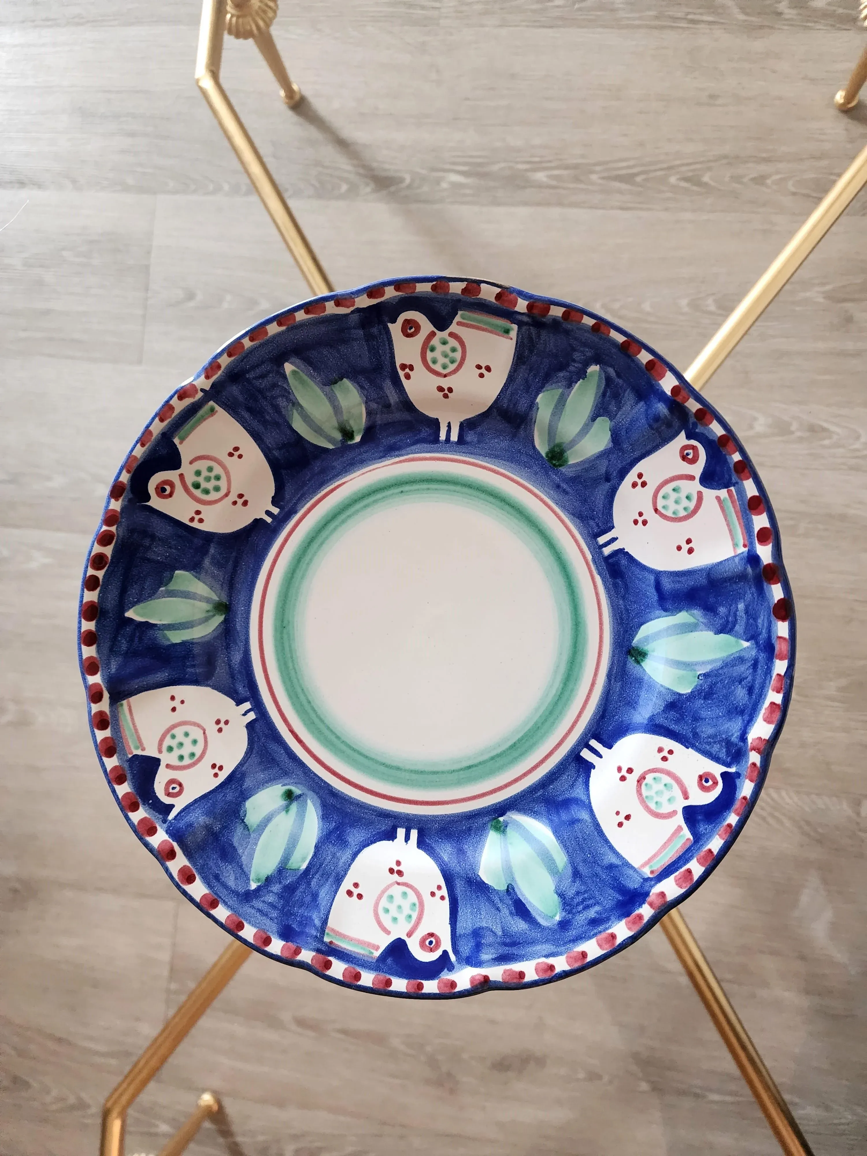 Vintage Italian Vietri Solimene Hand Painted Bird Dinner Plate