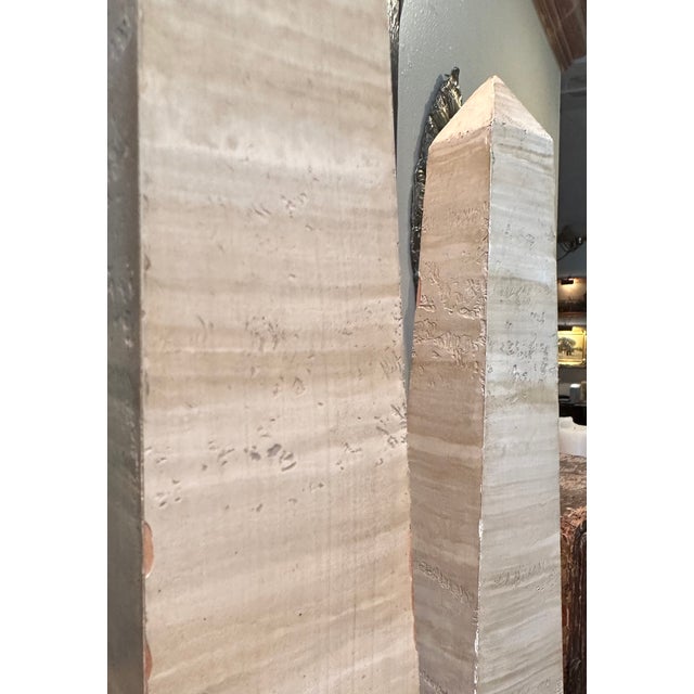 Eggshell Pair Very Large Mid Century Architectural Painted Wood Obelisks. For Sale - Image 8 of 11