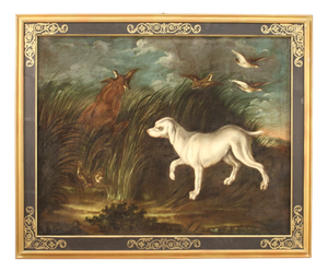 French Artist, Landscape with Dog, 1750, Oil on Canvas, Framed