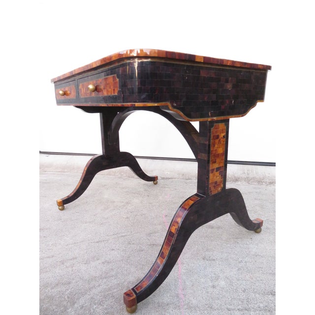 Neoclassical Maitland Smith Faux Tortoise Shell Tessellated Writing Desk For Sale - Image 10 of 18
