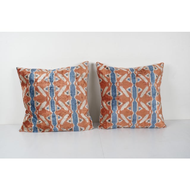 2020s Striped Silk Ikat Velvet Pillow Cover - a Pair For Sale - Image 5 of 5