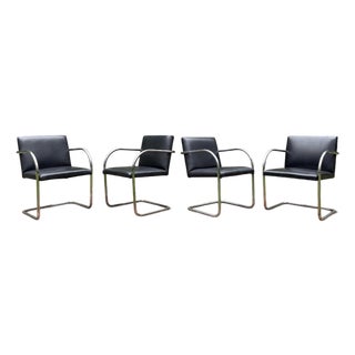 Set of 4 Mies Van Der Rohe Brno Tubular Chairs for Knoll — Chrome & Leather For Sale