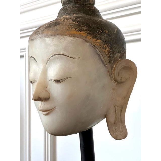 Large Extraordinary Antique Burmese Marble Buddha Head Display Stand For Sale - Image 11 of 16