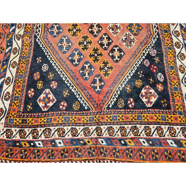 Vintage Persian Qashqai Tribal Area Rug, Hand-Knotted Wool, Geometric Pattern, 5x7, Rust & Navy For Sale - Image 16 of 16