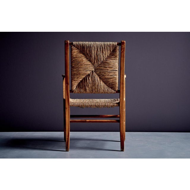 Rustic Oak Lounge Chairs with Hand-Woven Rush Seats, France, 1940s, Set of 2 For Sale - Image 9 of 15