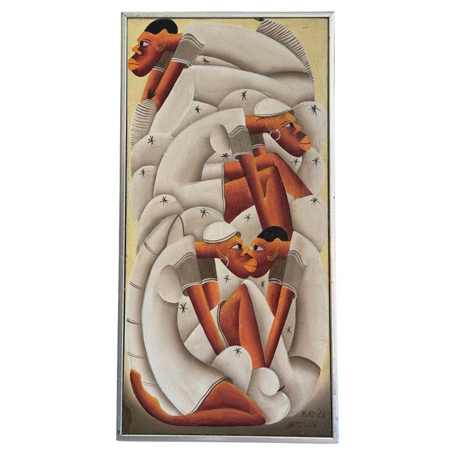 Off-white 1990s Whimsical Painting by Haitian Artist Signed Bazile after Laurent Casimir For Sale - Image 8 of 18