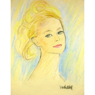 French Woman Portrait in Oil Pastel For Sale