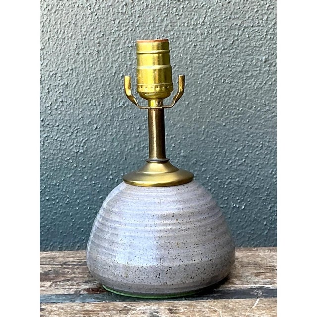 Vintage Studio Pottery and Brass Lamp For Sale - Image 10 of 12